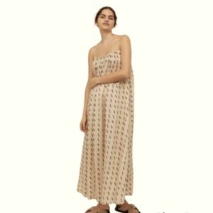 H&M Premium Selection Silk Blend Cream Purple Print Maxi Summer Dress Si…